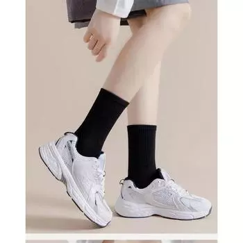 Women s Spring and Autumn Stripe Two Bars Preppy Style Leisure Sport Tube Socks 1 pair чёрный