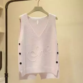 Женский жилет весна-осень короткий вязаный жилет модный жилет корейский стиль свободная одежда XXXL белый