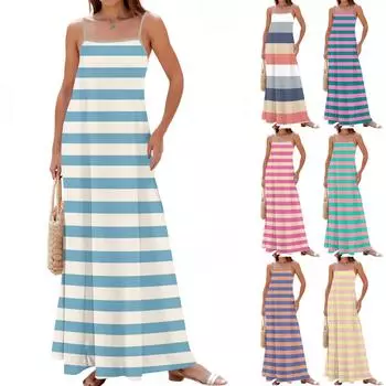 Women s Spring And Summer Casual Fashion Adjustable Suspenders Printed Long Dress L