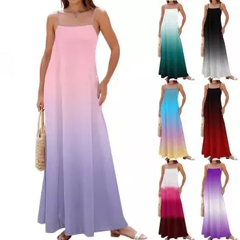 Women s Spring And Summer Casual Fashion Adjustable Suspenders Printed Long Dress L