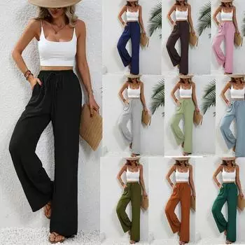 Women s Spring and Summer Hundred Solid Color Dragged Wide-leg Pants Casual Pants XXL чёрный