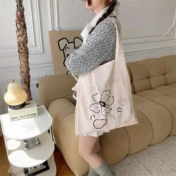 Women s spring and summer Japanese soft shoulder bag Student shopping bag Casual canvas bag Large capacity portable handbag