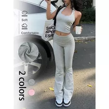 Women s Spring and Summer New Fashion Street Shoot Solid Colour Hanging Neck Backless Small Vest Slim Trousers Suit S