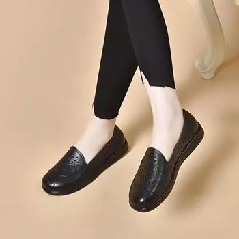 Women s spring and summer retro punched single shoes embroidered flat shoes hollow leather shoes 35