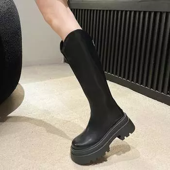 Women s Spring-autumn 2024 New Long-calf Boots Net-red High-calf Knight Boots Versatile Thick-soled Slim 35 бежевый