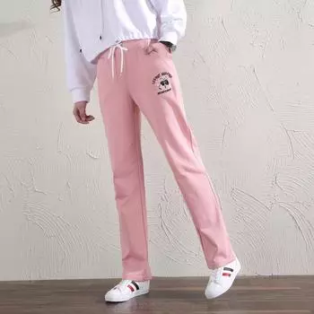 Women s Spring Bear Embroidery Straight Sweatpants Student Casual Sweatpants 3XL чёрный