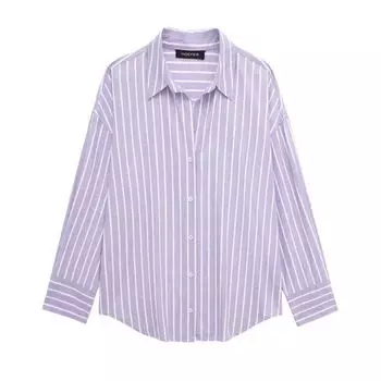 Women s Spring Clothing Dignified Sense of Design Stripes Oxford Shirt Purple Blue L