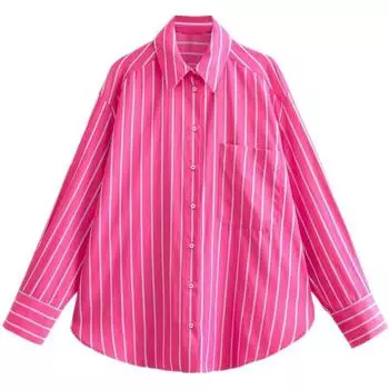 Women s Spring Clothing Elegant Stripes Long Sleeves Loose Shirt Dark Purplish Red XS