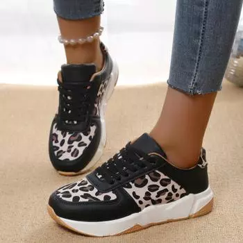 Women s Spring Fashion Casual Leopard Ankle Shoes for Woman Platform Ladies s Jogging Sneakers Low Top Lace Up Tenis Trainers 36 чёрный