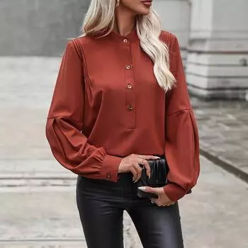 Женская весенняя модная атласная рубашка с длинным рукавом S темно-красного