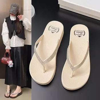 Women s spring Korean version of versatile fashion middle heel beach fashion casual trend indoor and outdoor women s flip-flops new 36 чёрный