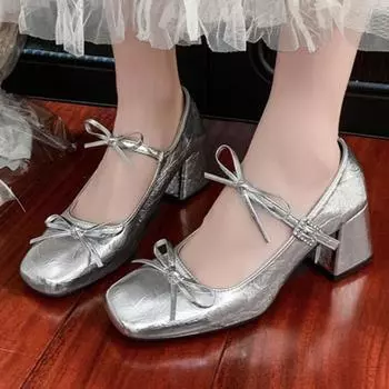 Women s Spring New Bow Designer Chunky Heel Sandals Elegant Dress Party Slip-On Women s Comfortable High Heels 34--39 Size 34