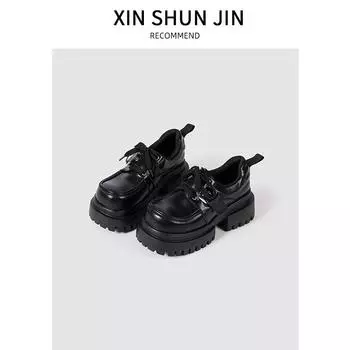 Women s Spring New Sweet and Cool Block Style Thick-soled Heightening Single Shoes Retro Black Non-slip Small Leather Shoes 35