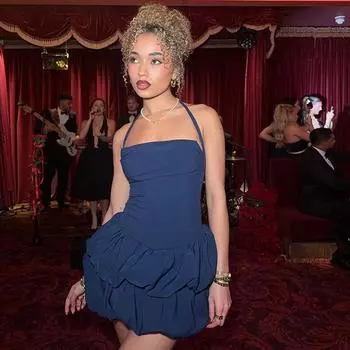 Women s Spring Sexy Backless Slim-fit Top Top Pompadour Skirt Halter Strap Solid Color Short Dress S чёрный