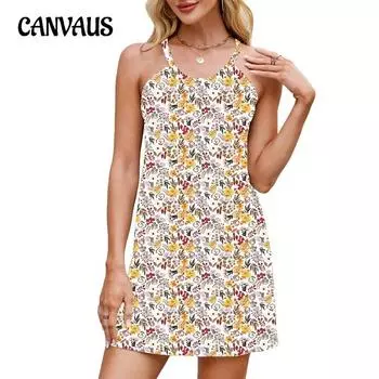 Women s Spring/summer Print Halter Dress Casual Sleeveless Vest Dress S темно-синий
