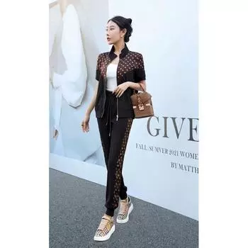 Women s Spring/Summer Stand Collar Casual Versatile Two-Piece Set Outfit Black S