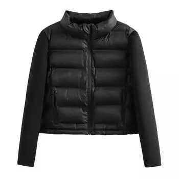 Женская черная куртка с воротником-стойкой, стильное короткое стеганое пальто в стиле пэчворк, модные осенние и зимние куртки с длинным рукавом, повседневный топ XS чёрный