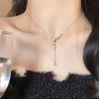 Women s Star Zircon Pendant Jewelry Silver Necklace Star Zircon Tassel Necklace
