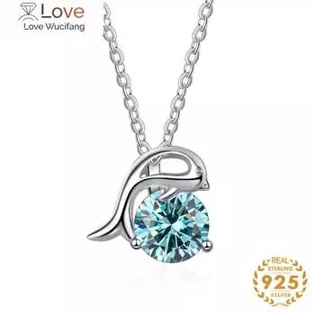 Women s Sterling Silver 925 Jewelry 1ct Moissanite Necklace Lovely Dolphin Pendant Collarbone Chain For Student Gift 925 Silver