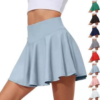 Женские эластичные брюки для йоги, спортивные шорты с принтом, легкая юбка с высокой талией и карманами M чёрный