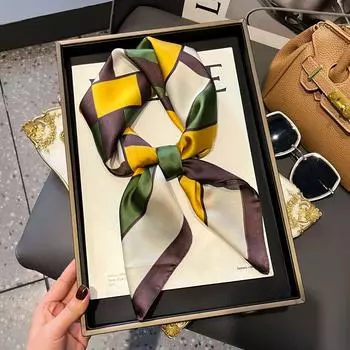 Women s Striped Silk Imitation Square Scarf - Spring & Autumn All-Match Simple Style Accessory 70*70 cm