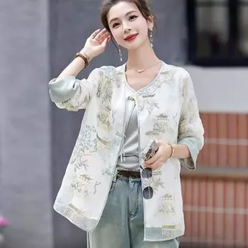Women s Summer 2024 Loose Embroidered Jacquard Jacket - Lightweight Sun Protection Top Extra Large