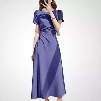 Women s Summer Big Brand Irregular Slim-Fit Dress Purple- XL