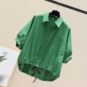 Women s Summer Breathable Casual Shirt solid Comfortable Short Waist Tops XXXL