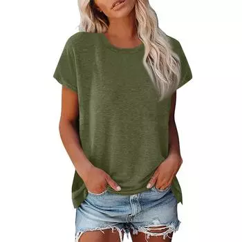 Women s Summer Casual Basic T-shirt Round Neck Solid Color Tops Cotton Casual Women s Short Sleeve Tops Tops Sports Shirt S