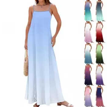 Women s Summer Casual Fashion Adjustable Suspenders Printed Long Dress L