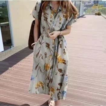 Women s Summer Casual Short-sleeved Printed Shirt, Large-sized Printed Top S хаки