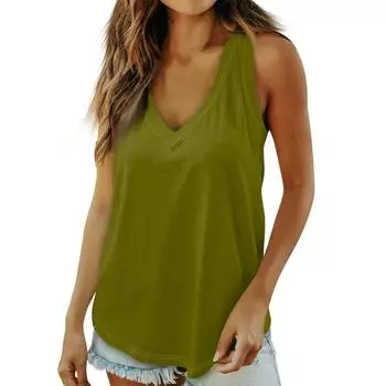 Women s Summer Casual Sleeveless Vest Solid Color V-Neck Pullover Basic Top XL горячий розовый