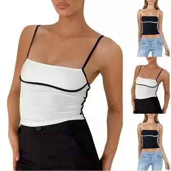 Women s Summer Casual Solid Color Camisole Sexy Slim Shoulder Strap Square Neck Top L белый