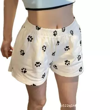Women s Summer Casual White Dog Paw Print A-Line Shorts 2XL белый