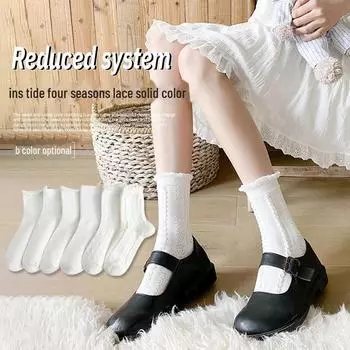 Women s Summer Cotton JK Style Mid-Tube Socks, Cute White Japanese Uniform One Size