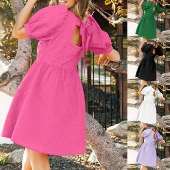 Женское летнее милое платье принцессы с квадратными рукавами и квадратным вырезом для девочек L чёрный