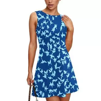 Women s Summer Dress Casual Sleeveless Round Neck Leaf Printed Vest Sundress XXL