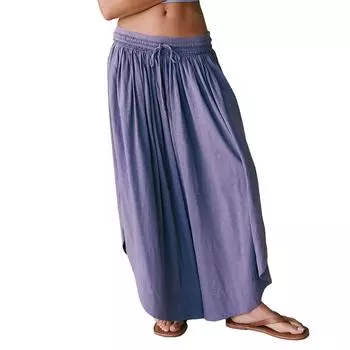 Women s Summer Elastic Waist Solid Color Cotton And Linen Loose Trousers L светло-фиолетовый