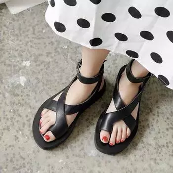 Женские летние модные сандалии 2024 года, новый стиль, однотонные женские удобные универсальные пляжные туфли с толстой подошвой, нескользящие 35 чёрный