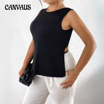 Women s Summer Fashion Simple New Irregular Sleeveless Top 1XL чёрный