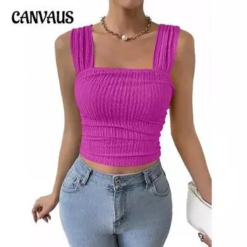 Женская летняя мода без рукавов без воротника с квадратным вырезом на бретелях жилет майка S розовый