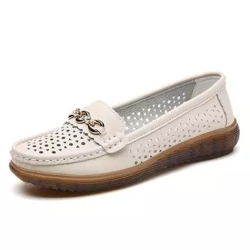 Women s summer flat new breathable soft leather flat casual walking light non-slip sandals walking loafers for women 35