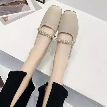 Women s Summer Footwear Mary Jane Shoes for Woman 2024 Japanese Style Lolita Moccasins Square Toe Flat Pearl Gothic Flats Casual 35