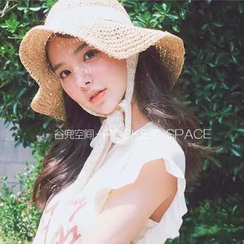 Women s summer handmade crochet sun hat lace beach visor foldable cool hat seaside big edge basin hat M56-58cm хаки