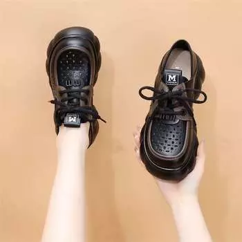Women s summer hollow breathable muffin shoes new versatile thick-soled heightening lace-up single shoes 35