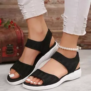 Women s Summer Knitted Fabric Wedge Sandals Light Walking Sandals Women s Plus Size Comfortable Summer Shoes Platform Sandals 36 чёрный