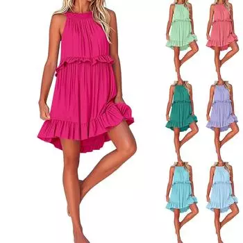 Women s Summer Layered Ruffle Hem Dress With Pockets Ruffle Dress L