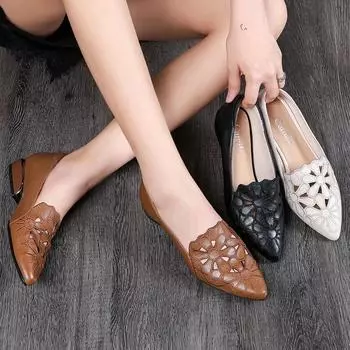 Women s Summer Low Heel Soft Side Hollow Embroidery Shoes Mom Temperament Comfortable Breathable Work Shoes 41 чёрный