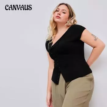 Women s Summer New Diagonal Collar Single Breasted Slim Short Sleeved Top 1XL чёрный