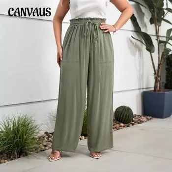 Women s Summer New Elegant Loose Casual with Elastic Waist Straight Leg Pants 1XL зелёный/серый